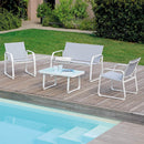 Set Salotto da Giardino in Ferro Divano 2 Poltrone e Tavolino Vorghini Anversa Bianco