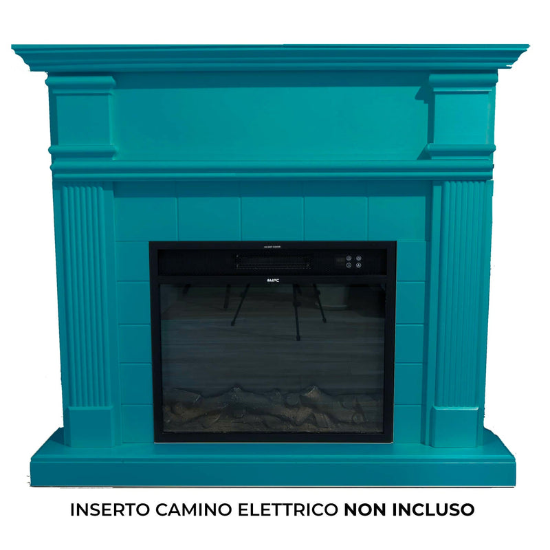 Cornice da Pavimento per Inserto Camino Elettrico 114x28,2x102,2 cm in MDF Sined Caldera Turchese