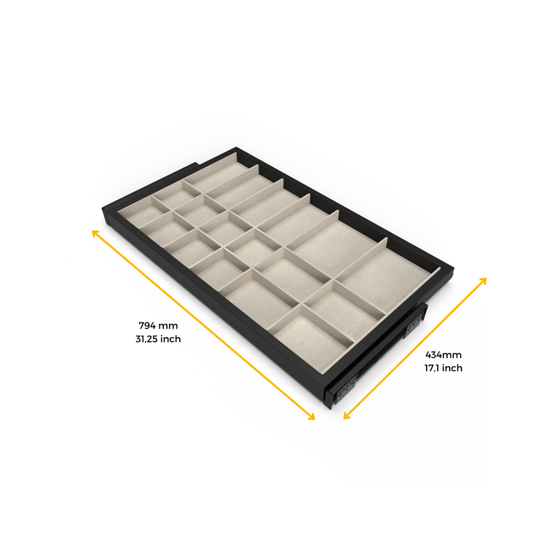 Kit Cassetto Organizzatore e Telaio per Armadio 800 mm in Alluminio e Plastica Emuca Grigio Pietra