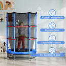 Tappeto Elastico per Bambini 3-6 Anni Ø140x190 cm con Rete di Protezione Blu e Nero   