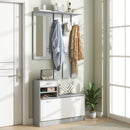 Mobile Guardaroba per Ingresso con Specchio Appendiabiti e Scarpiera Regolabile 90x24x177 cm Bianco e Grigio  