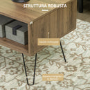 Tavolino da Caffè  90x45x46 cm con Ripiano Aperto e Cassetto in Truciolato e Metallo Marrone e Nero