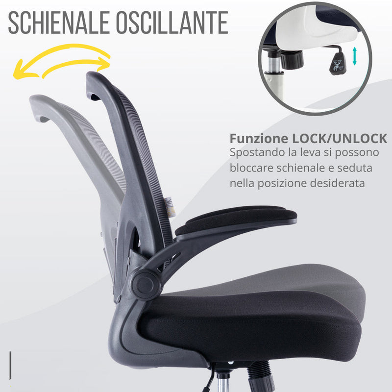 Sedia Operativa da Ufficio 62x63x105 cm Ergonomica con Braccioli Pieghevoli Bianco