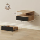 Set di 2 Comodini Sospesi 35x32x22,5 cm con Cassetto e Mensola Aperta in Legno Nero e Rovere      