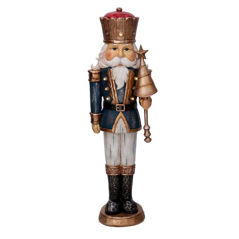 Soldatino Schiaccianoci in resina blu con albero con led cm 14,5x11xh47