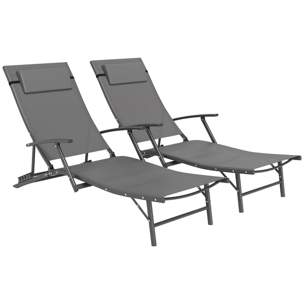 Set 2 Sdraio da Giardino Pieghevoli 64x154x87A cm con Schienale Regolabile e Cuscino Grigio prezzo
