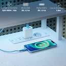 Scrivania per Computer Reversibile 120x50x89,5 cm con Ripiani Prese Elettriche e Luci LED in Truciolare e Acciaio Bianco      