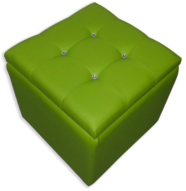 online Cubo Pouf Contenitore in Similpelle e Cristalli Renier Verde