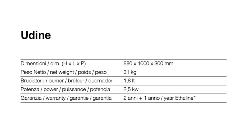 Camino a Bioetanolo da Pavimento 100x30x88 cm 2500W 1,8L Udine Bianco 