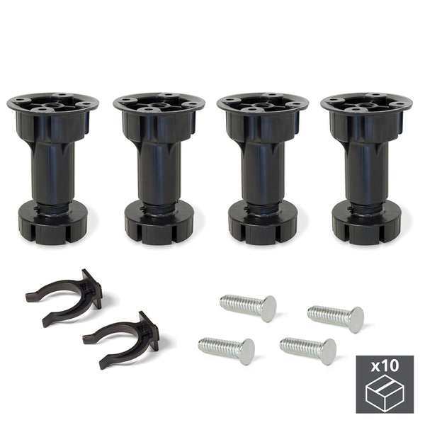 sconto Piedino Regolabile con Base Pre-Assemblata per Mobile 98-115 mm Plastica Nero 40 Pezzi Emuca