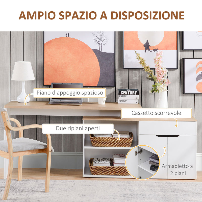 Scrivania Angolare con Libreria 140x117x76 cm con Armadietto e Cassetto color Legno e Bianco   