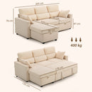 Divano Letto Angolare con Vano Contenitore 205x135x76 cm Rivestimento in Velluto a Coste Beige      