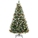 Albero di Natale Innevato Ø115x180 cm con 250 LED a 2 Colori Telecomando 11 Modalità Pigne e Bacche Rosse in PVC      