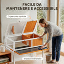 Casetta Tartarughe Rialzata 104x53x82 cm con Divisorio e Vassoio Estraibile in Legno di Abete e PS Arancione e Bianco      