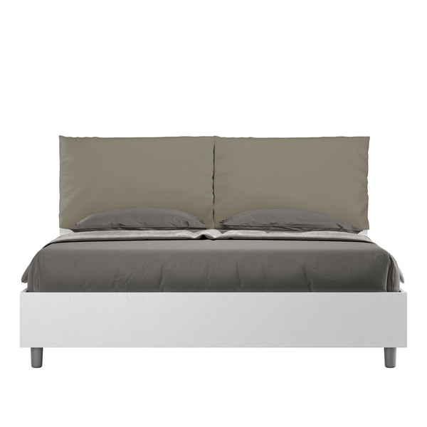 Letto Matrimoniale Struttura Bianco Frassico con Cuscini in Similpelle Egos Antea Cappuccino Varie Misure sconto