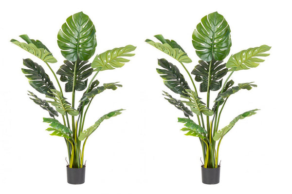 Set 2 Piante Artificiali di Filodendro 115x105x150 cm in Plastica con Vasi Verde online