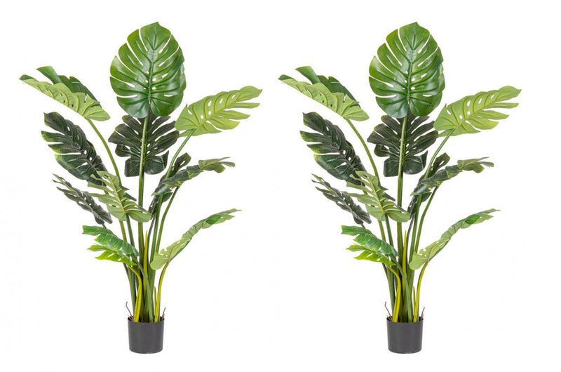 Set 2 Piante Artificiali di Filodendro 115x105x150 cm in Plastica con Vasi Verde