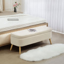 Panca Fondo Letto Contenitore 120x42x45 cm in Tessuto Teddy e Gambe in Legno Beige   