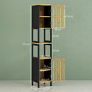 Mobiletto Bagno a Doghe con 2 Ripiani Aperti e 2 Armadietti 32x30x172 cm in MDF e Bambù Nero e Color Legno
