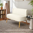 Divano 2 Posti Design Moderno 117x56.5x77 cm Tessuto Effetto Lino e Legno di Caucciù Crema   