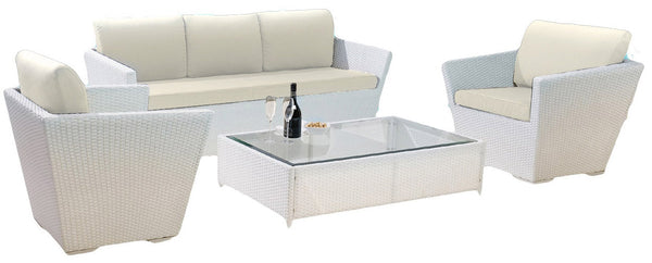 Set Salotto da Giardino Divano 3 Posti in Polyrattan Adila Bianco prezzo