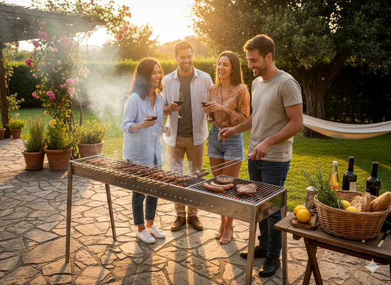 Cuoci Arrosticini con Barbecue a Carbone 140 cm Lisa Luxury Milano Grill 100+40