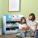 Mobiletto Portagiochi 63x30x60cm con 9 Cestini Rimovibili in MDF e Tessuto Azzurro  