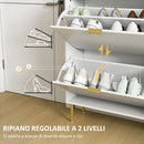 Scarpiera Slim con 2 Cassetti Ribaltabili per 12 Paia di Scarpe 60x24x91,5 cm Design Moderno in MDF Bianco  