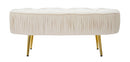 Panca Ovally Crema 102x40,5x42 cm in Legno e Velluto Crema e Oro
