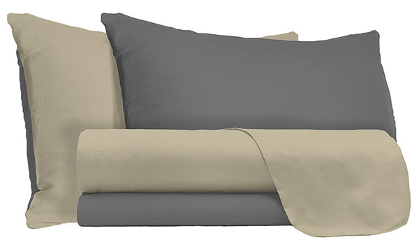 Set Lenzuola Sopra Sotto e Federe Doubleface Tortora\/Fumo sconto