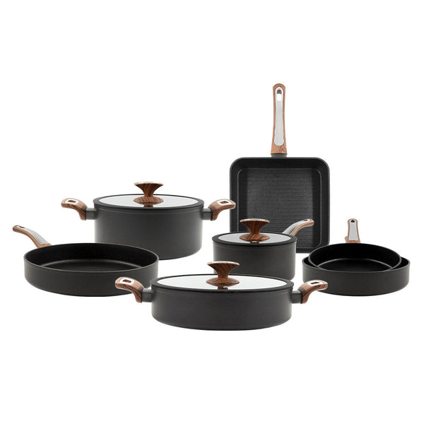 Batteria di Pentole Set 10 Pezzi Antiaderente Induzione Silex Elegance Wood Nero sconto