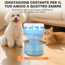 Fontanella per Gatti Ø19,4x18,7 cm Capacità 2,5L con Luce LED e 2 Modalità di Flusso in Acciaio Inox Argento 