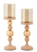 Porta Candele Glassy Rosa Set 2 Pz Ø10x36 cm - Ø10x32 cm in Ferro Rosa e Oro      