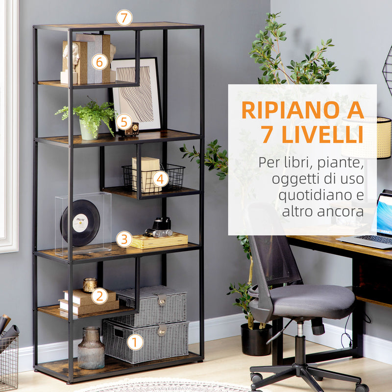 Mobile Libreria in Stile Industriale a 7 Livelli 83x34x180 cm in Legno e Acciaio Marrone      