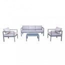 Set Salotto da Giardino Divano 2 Poltrone e Tavolino con Cuscini in Alluminio Taupe