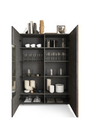 Vetrina Mobile Soggiorno Alto 2 Ante Senza Luci Venus 121x44x169 cm Titanio E Noce Mercure