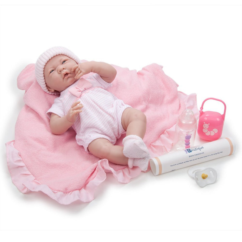 Bambola Bebè Neonato con Copertina Rosa e Accessori 39cm JC Toys