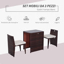 Set Tavolino e 2 Sedie da giardino in Rattan Sintetico e Ferro Marrone e Nero 