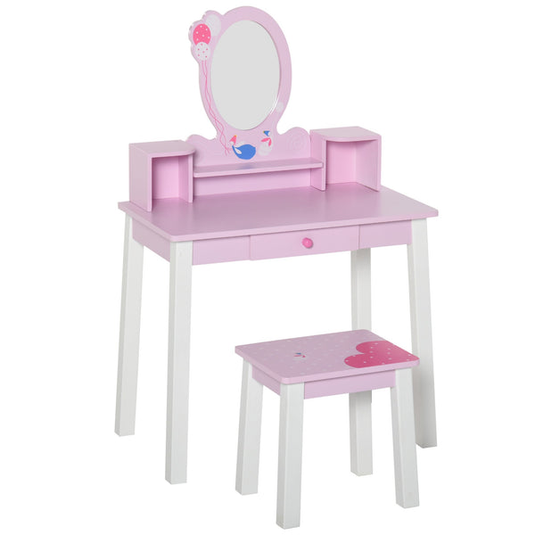 online Specchiera Giocattolo per Bambini con Sgabello in Legno Rosa
