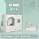 Lettiera Coperta per Gatti 50x40x40 cm con Fontanella Vassoio e Paletta Verde e Bianca