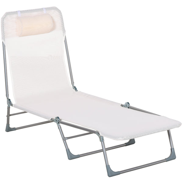 Sdraio da Giardino 182x56x28 cm Pieghevole con Schienale Reclinabile e Cuscino in Metallo e Texteline Crema sconto