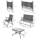 Set da Giardino Divano 2 Poltrone Pieghevoli e Tavolino Piano in Vetro   Grigio