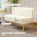 Divano 2 Posti Design Moderno 117x56.5x77 cm Tessuto Effetto Lino e Legno di Caucciù Crema   