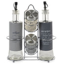 Menage Set Olio Aceto Sale e Pepe  in Vetro e Metallo VdE Tivoli 1996 con Stand