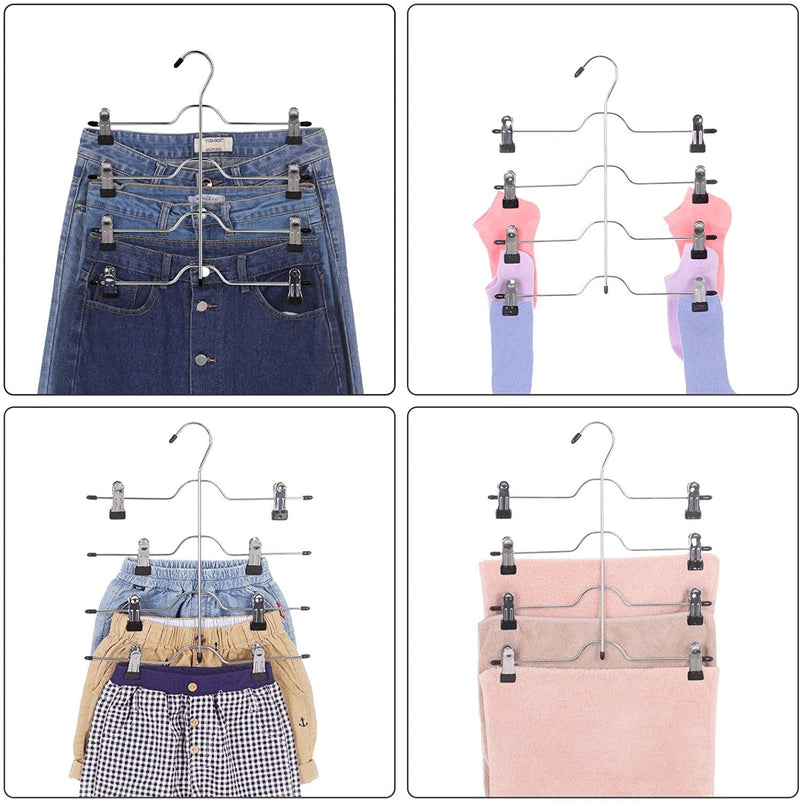 Set 3 Grucce Multiple in Metallo Appendiabiti Salvaspazio con Pinze a 4 Livelli