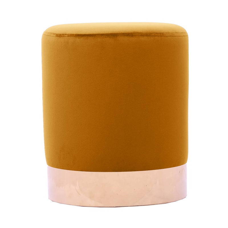 Pouf Ø33x39 cm con placca dorata e velluto nocciola