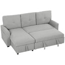 Divano Letto 3 Posti Estraibile 201x132x88 cm con Chaise Longue Contenitore e Cuscini in Tessuto Grigio      
