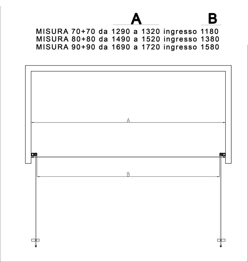 Porta Parete Doccia 2 Ante Batttenti in Cristallo Trasparente 6mm H195 Bonussi Alexia Varie Misure