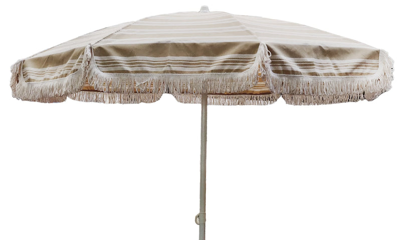 Ombrellone da Giardino Ø200 cm Telo con Frangia 9 cm Ecrù