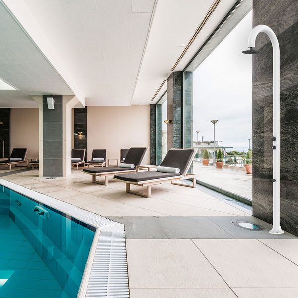 Doccia da Giardino ad Acqua Fredda in Alluminio con Timer e Lavapiedi Sined Luna Bianco online